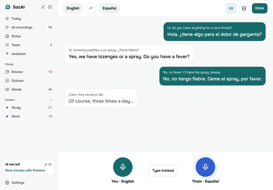 Conversation translator, English and Spanish (iPad)