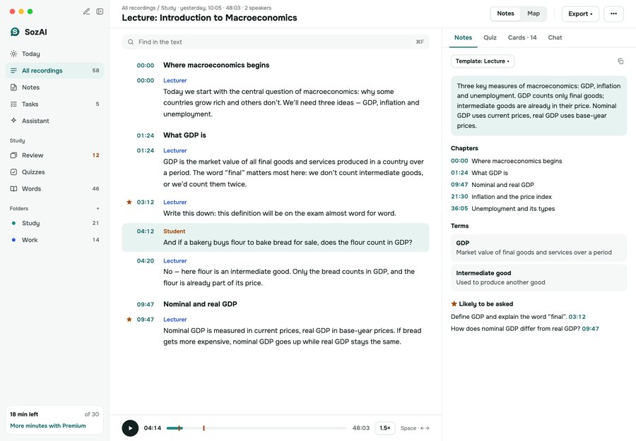A lecture with speakers, chapters and notes (Mac)