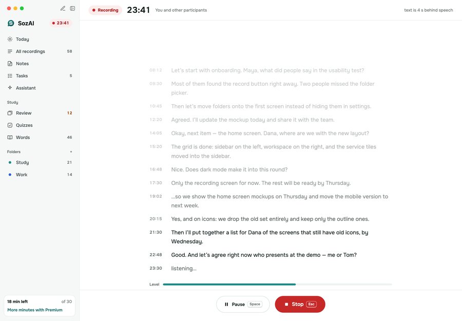 A meeting transcribed while it runs (Mac)