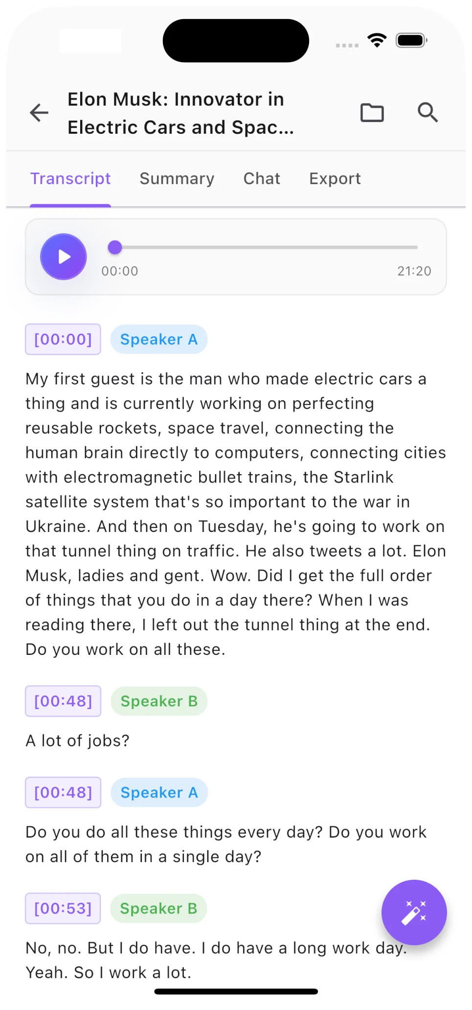 Transcript with speaker labels