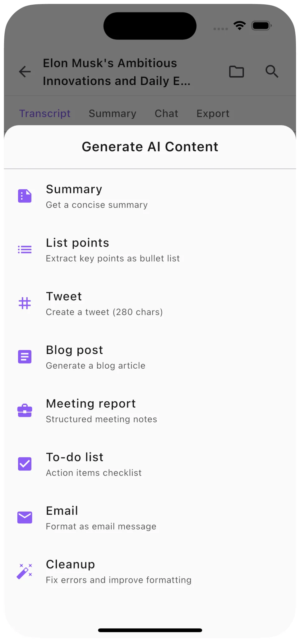 AI summary and content generation