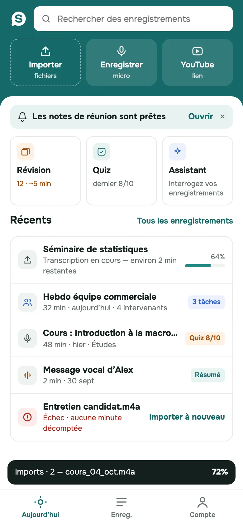 SozAI sur iPhone : l'écran d'accueil