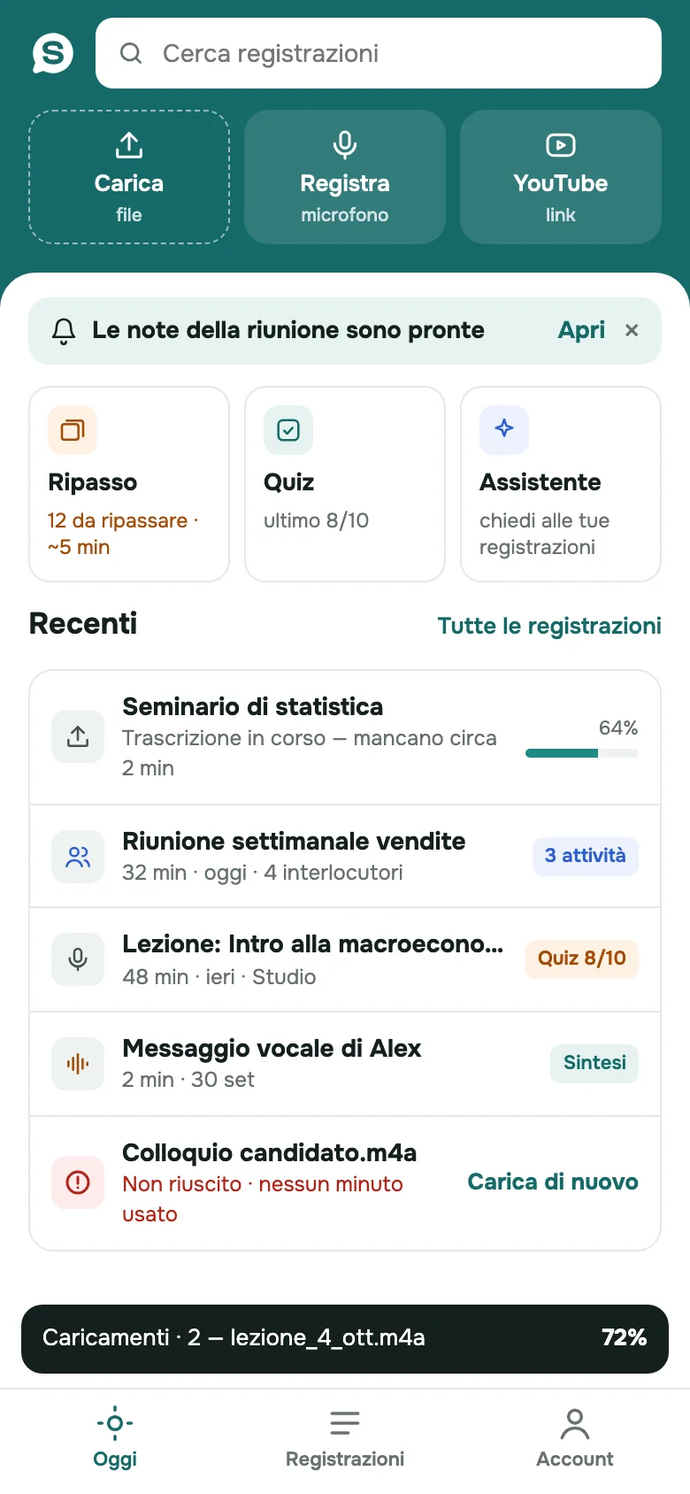 App SozAI: la schermata iniziale su uno smartphone