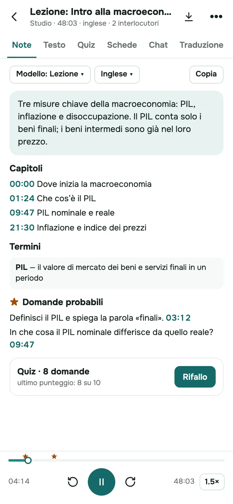 SozAI su iPhone: appunti strutturati ricavati da una lezione registrata