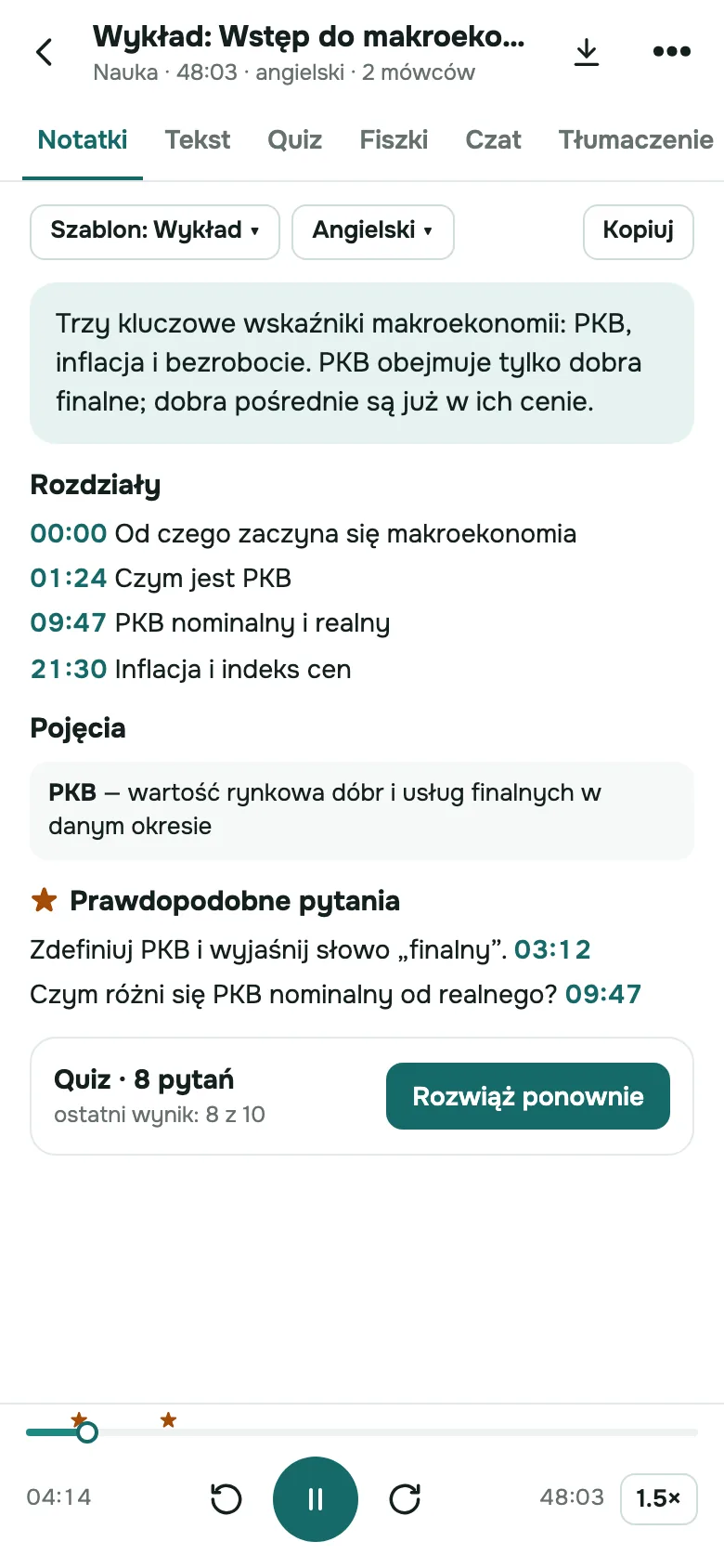 SozAI na iPhonie: uporządkowane notatki z nagranego wykładu