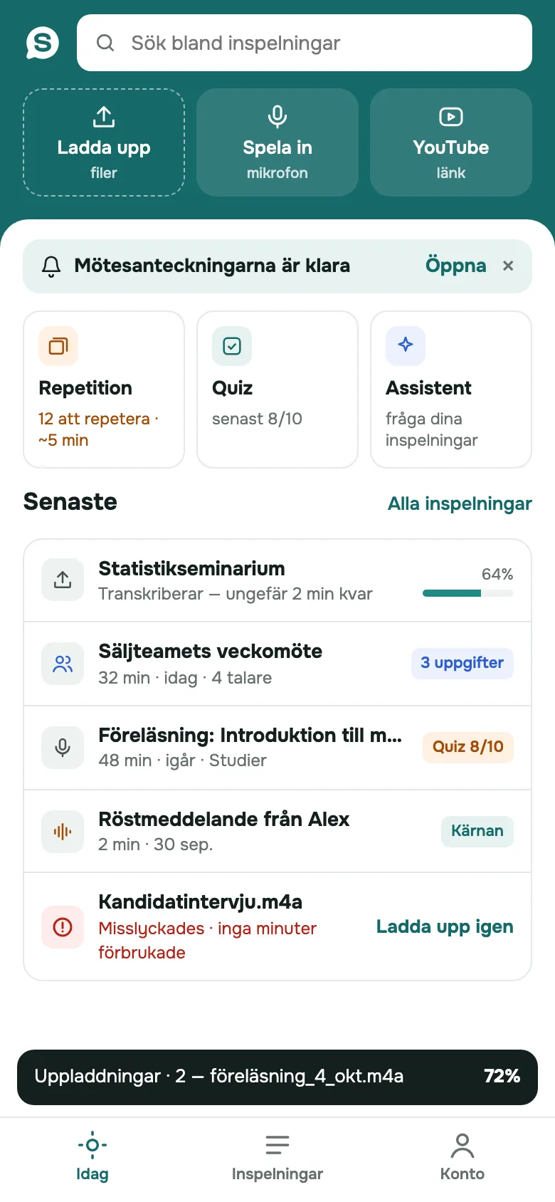 SozAI på iPhone: startskärmen